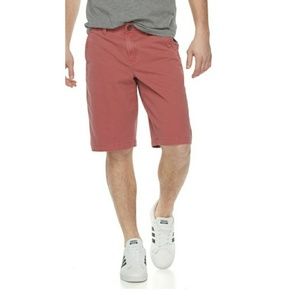 Red Twill Flat Front Knee Shorts